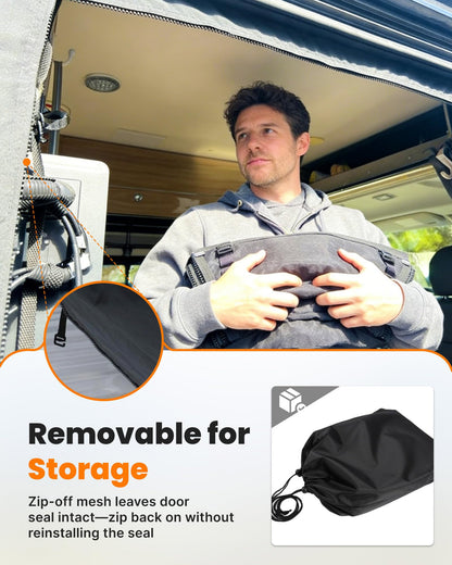 MELIPRON Van Bug Screen with Privacy Blackout Panel Fit for Mercedes Sprinter 2007-2025 High Roof Rear Door, Magnetic Self-Closing Mosquito Net Fly Screen for Van Life Camping