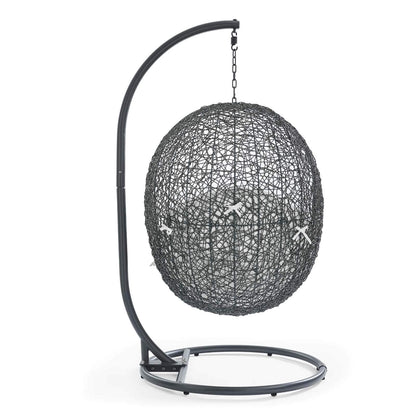 Modway Hide Wicker Rattan Outdoor Patio Porch Lounge Egg Swing Chair Set with Stand in Gray White