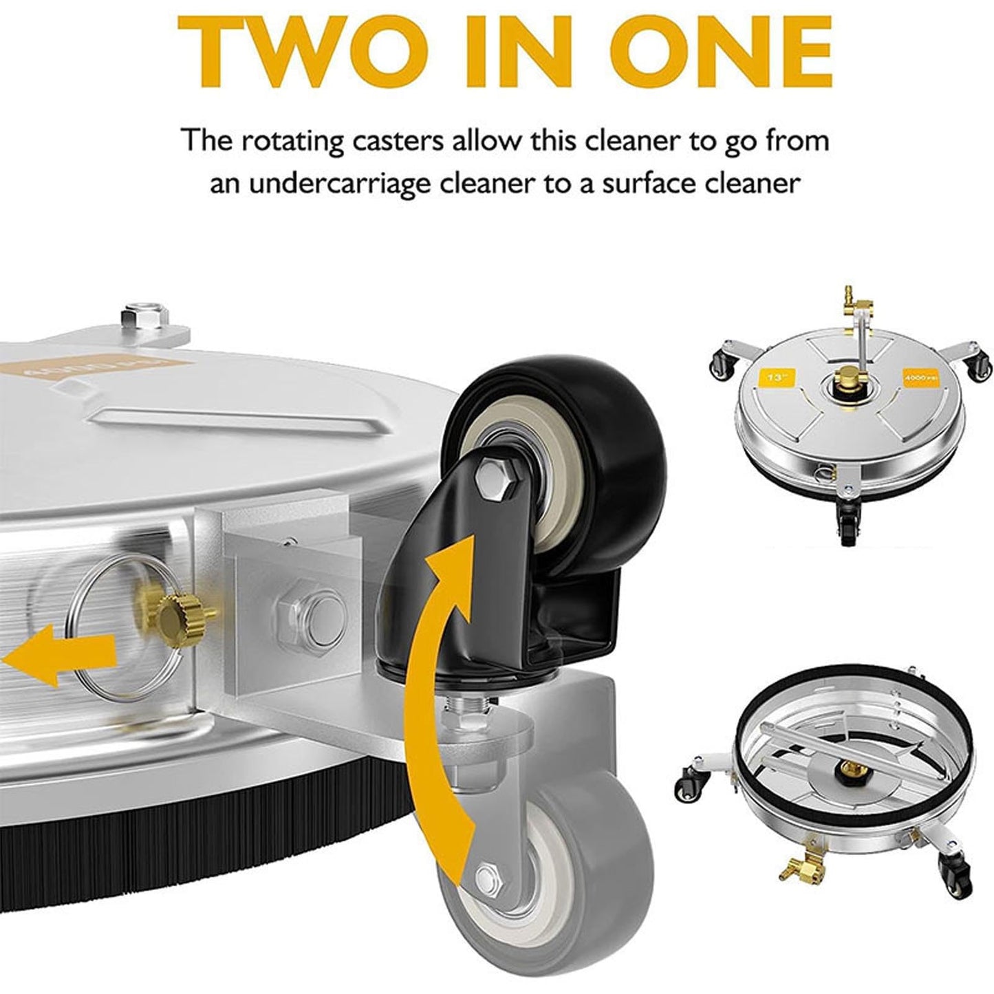Luocute Undercarriage Pressure Washer Attachment, 4000PSI Reversible Pressure Washer Surface Cleaner with 4 Wheels, Portable for Deck Sidewalk Porch, Power Accessories