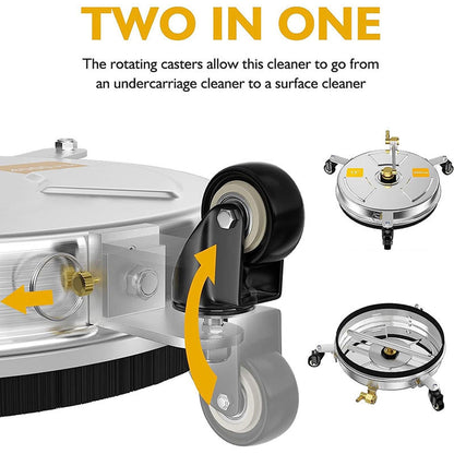 Luocute Undercarriage Pressure Washer Attachment, 4000PSI Reversible Pressure Washer Surface Cleaner with 4 Wheels, Portable for Deck Sidewalk Porch, Power Accessories