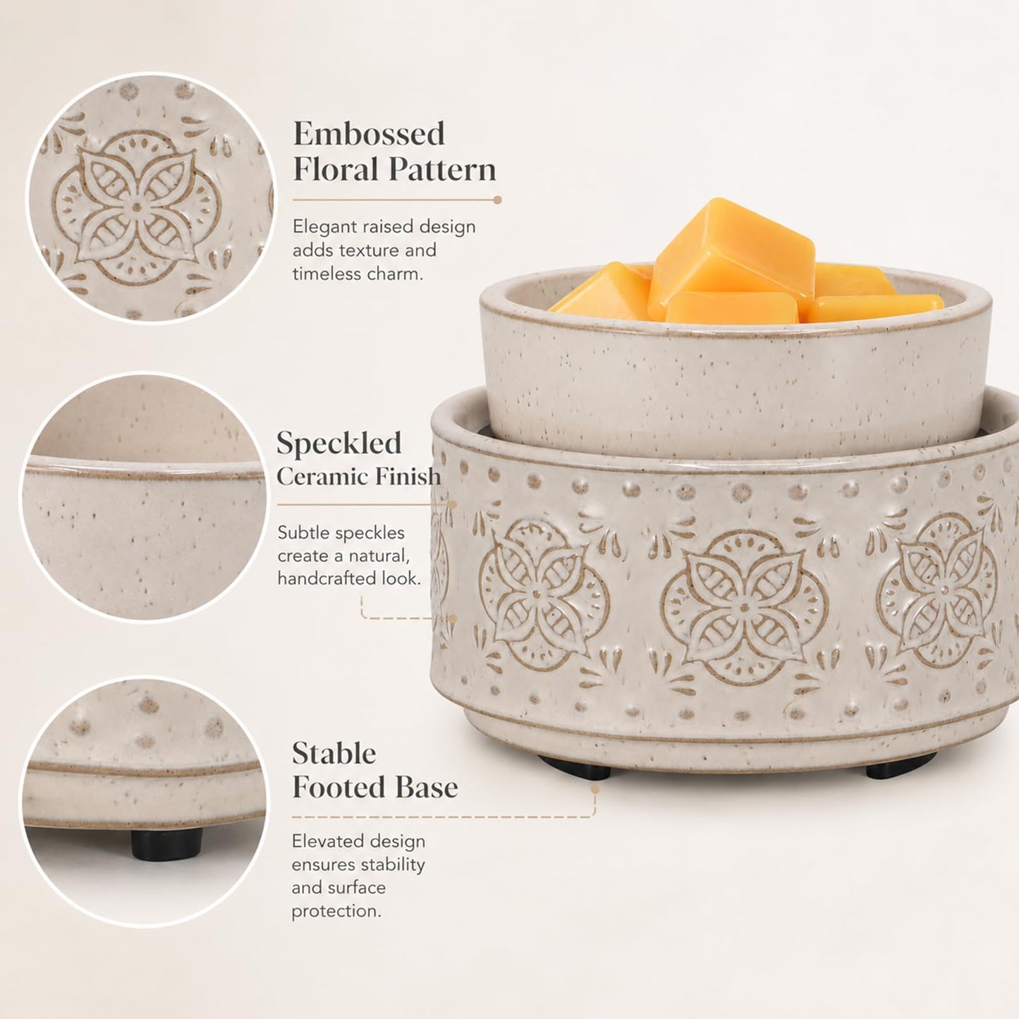 mocosa Ceramic Wax Warmer Wax Melt Warmer for Scented Wax 3-1 Electric Candle Warmer Home Fragrance Wax Burner for Mom Women(Beige-Granular)