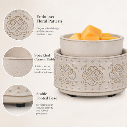 mocosa Ceramic Wax Warmer Wax Melt Warmer for Scented Wax 3-1 Electric Candle Warmer Home Fragrance Wax Burner for Mom Women(Beige-Granular)