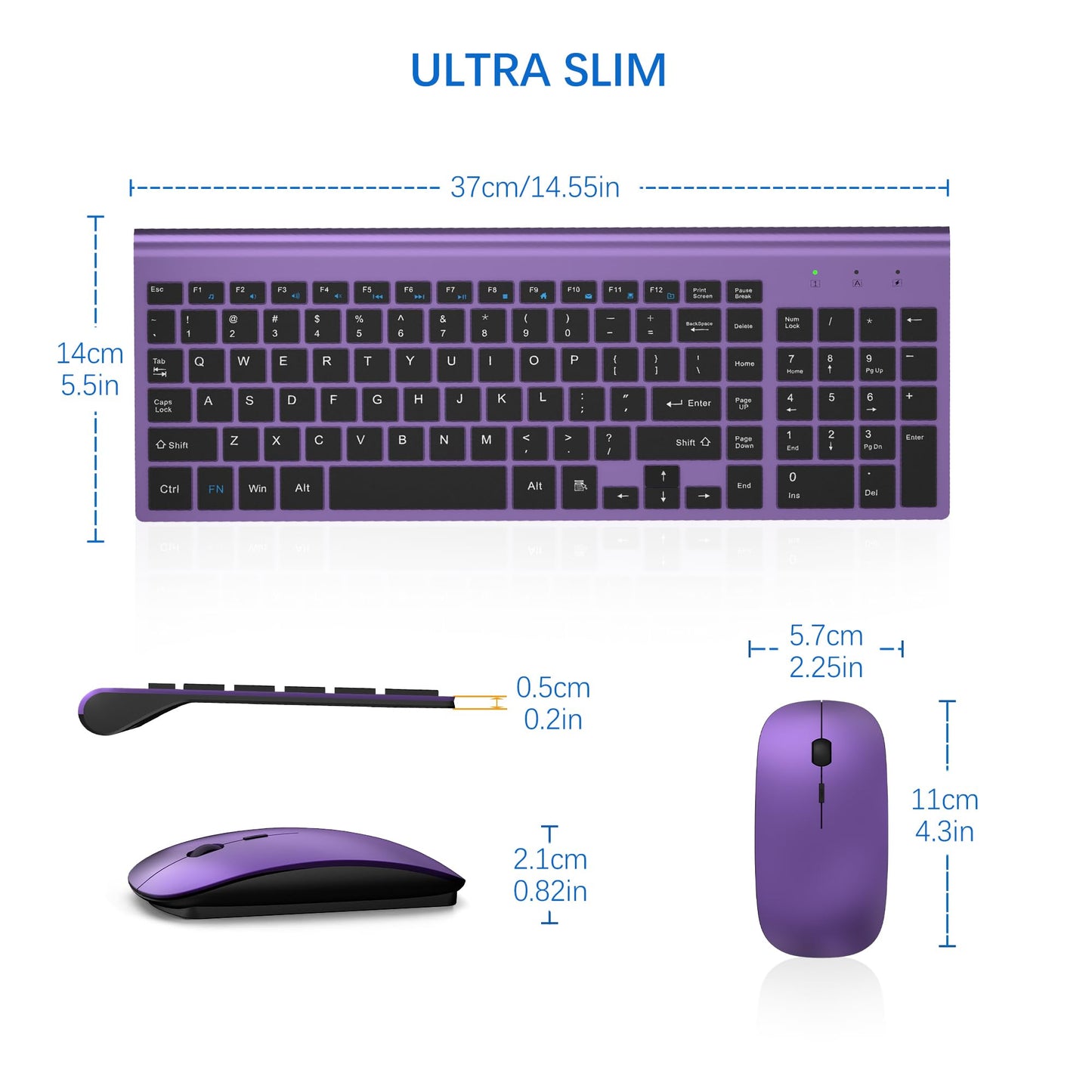 Wireless Keyboard and Mouse Ultra Slim Combo, TopMate 2.4G Silent Compact USB 2400DPI Mouse and Scissor Switch Keyboard Set with Cover, Batteries Included, for PC/Laptop/Windows/Mac - Gray Black