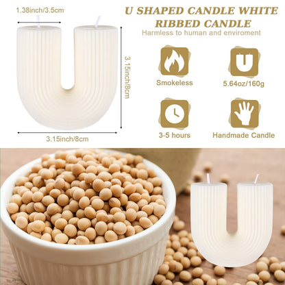 Tondiamo U Shaped Candle Ribbed Soy Wax Scented Decorative Candles Minimalist Geometric Shaped Bougie Cool Aesthetic Bougie Handmade Long Lasting for Bedroom Wedding Birthday Decor(White)