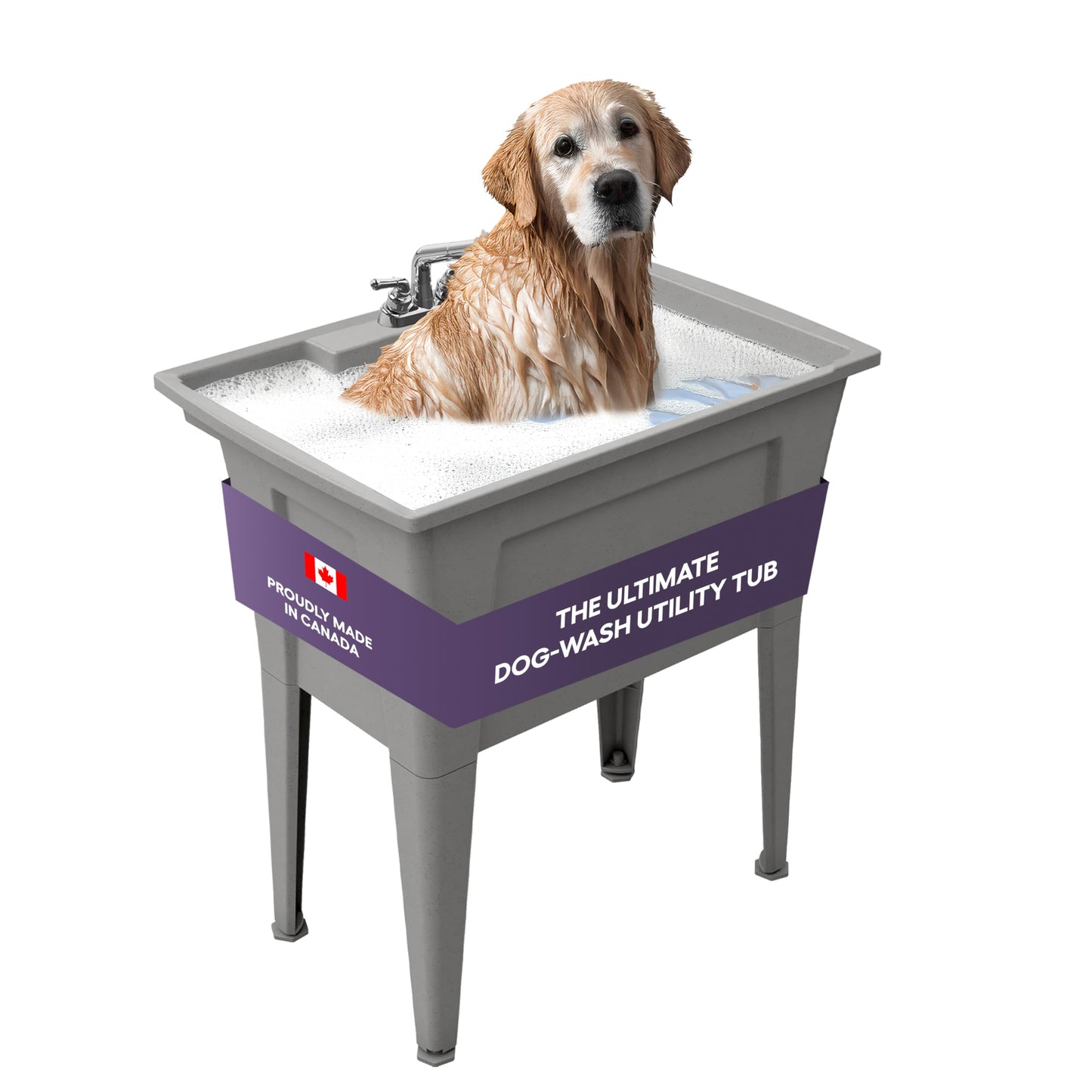 Freestanding Utility Sink with Pull-Out Faucet – 32" with Steel Legs – Multipurpose for Pet Washing & More, Indoor and Outdoor Use – by Noah William Home – Grey (26 gal)