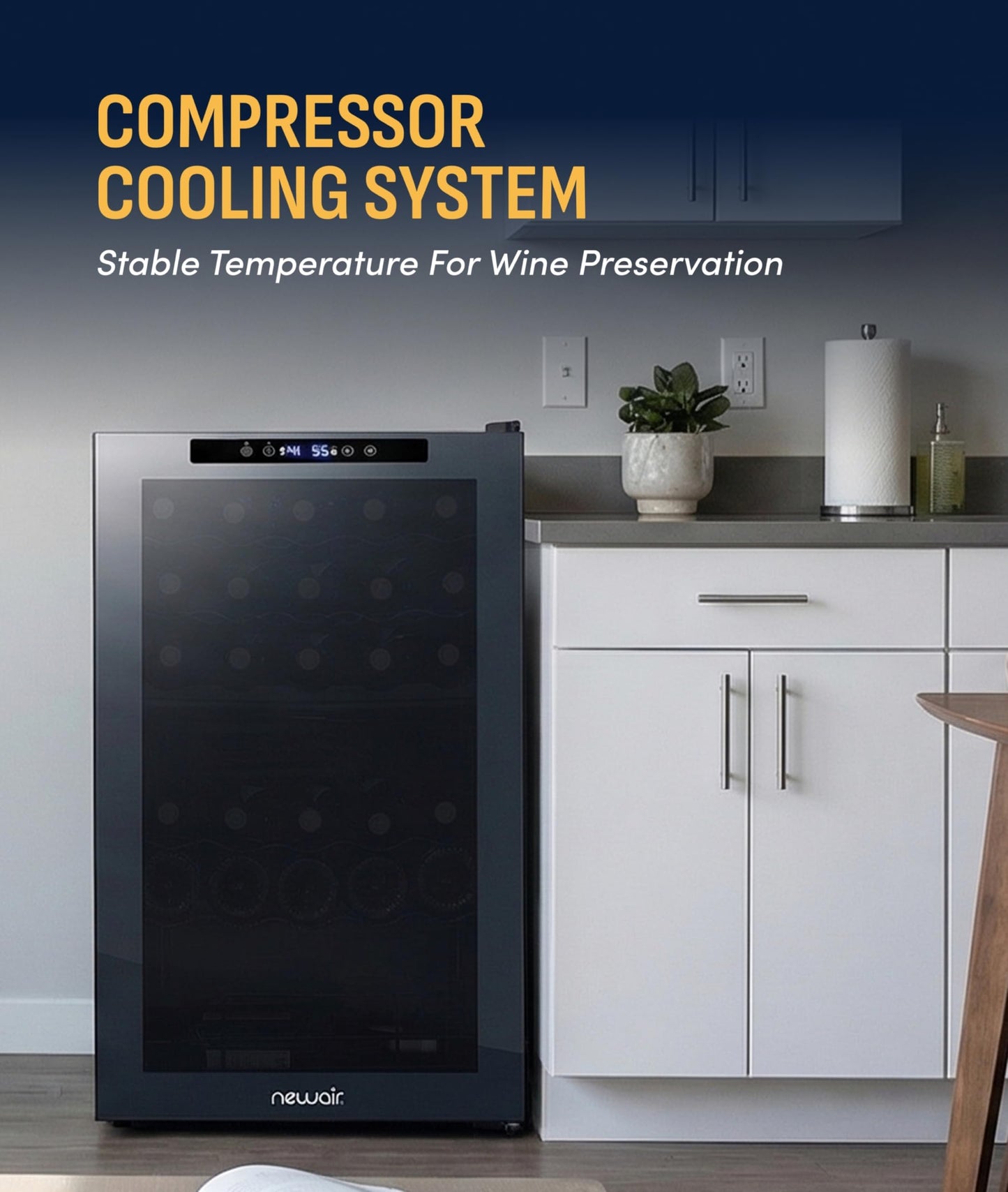 NewAir 20" Dual Zone Wine Fridge for 33 Bottles | Freestanding Wine Cooler Refrigerator with Glass Door | Mirrored Shadow™ Door & Quiet Compressor Cooling | Black