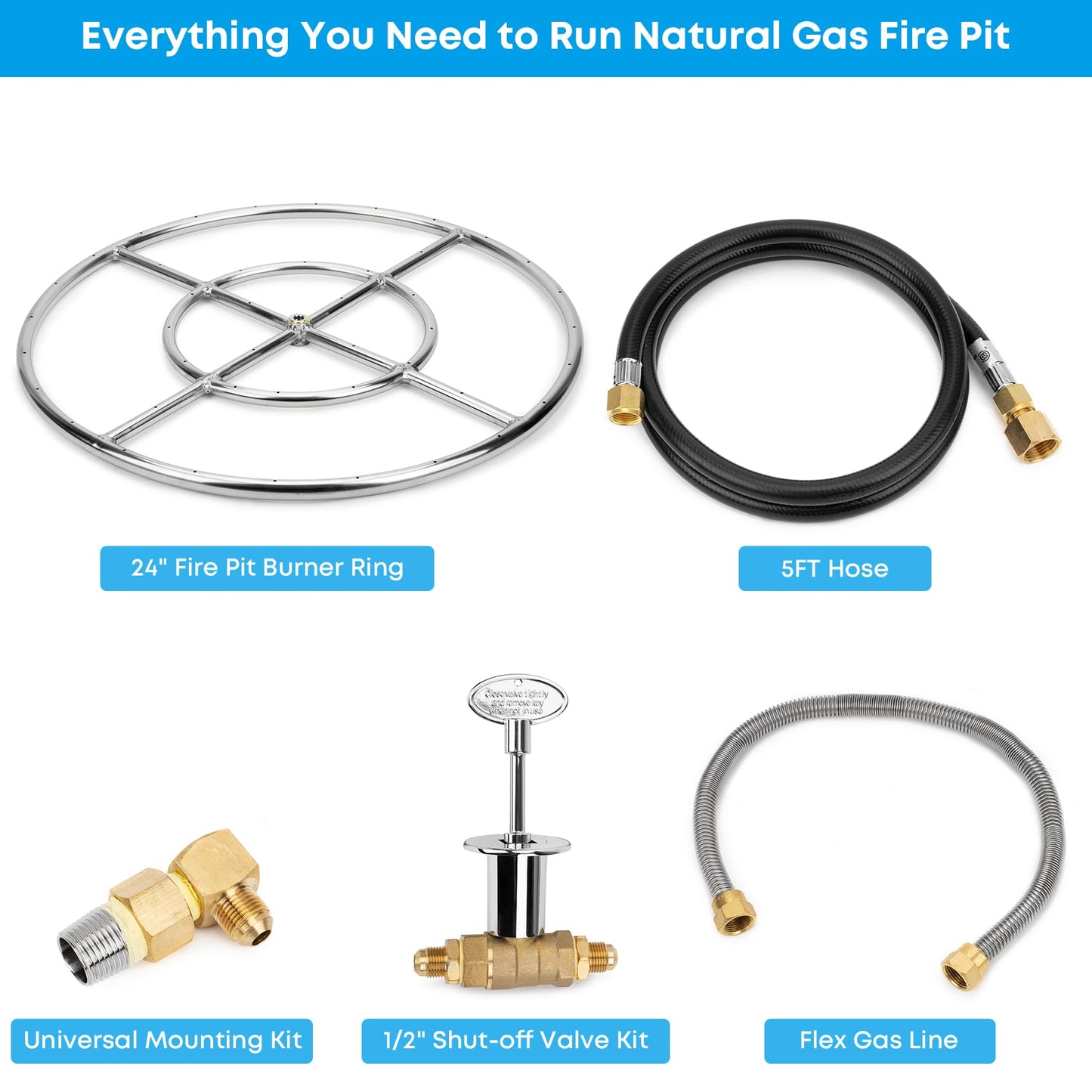 Stanbroil Natural Gas Fire Pit Stainless Steel Burner Ring Installation Kit, 24-inch