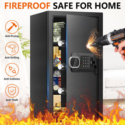 6.1 Cuft Heavy Duty Fire Security Home Safe Box, Large Floor Safe with Digital Keypad & Key Lock, Fire Proof Safes for Home with Three Removable Shelf, Anti-theft Fire Safes for Money, Cash, Documents