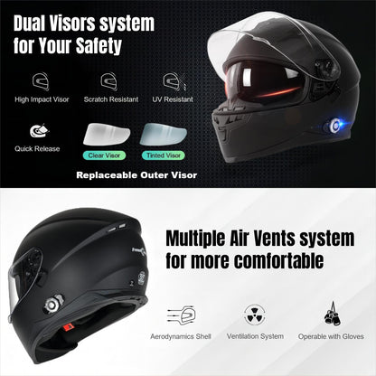 Bluetooth Motorcycle Helmet FreedConn BM12 DOT Full Face Bluetooth Helmets Motorcycle Dual Visor Helmet with Integrated Intercom System/ 2~3 Riders Pair/ 500M/ FM/ MP3/ Voice Dial (Multi-Color, XXL)
