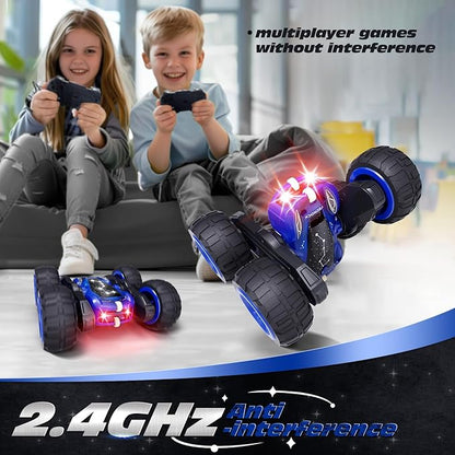 Tecnock Remote Control Car 2.4GHz RC Cars with USB-C Easy Charging 4WD Double Sided 360° Rotates and Flips RC Stunt Car Toys Gift for Boys and Girls Ages 6-8 8-12