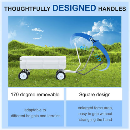 White All-Terrain Wagon, Wedding Flower Girls Wagon Cart with Handle, Utility Steel Cargo Wagons with Removable Wooden Side Panels (White, Small)