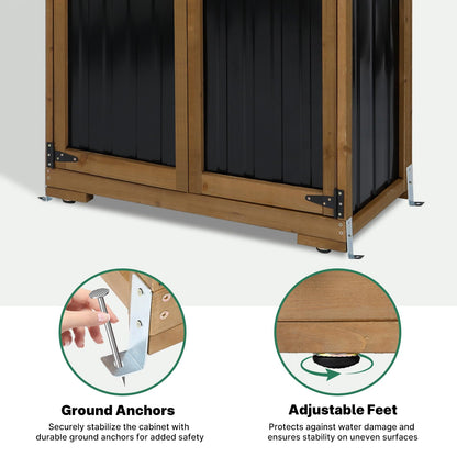 Ketive Outdoor Storage Cabinet, Tall Tool Garden Cabinet with Weather-Resistant Roof, Double Lockable Doors, 3 Removable Shelves & Adjustable Feet, for Patio, Garden, Backyard, 32" x 15.5" x 66"