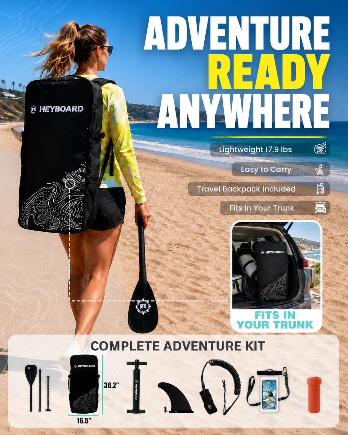 HEYBOARD Inflatable Stand Up Paddle Board 10'6"×32"×6" Standup Paddleboard with Premium SUP Accessories & Backpack, Non-Slip Deck, Waterproof Bag, Leash, Paddle, Hand Pump, Mint Green