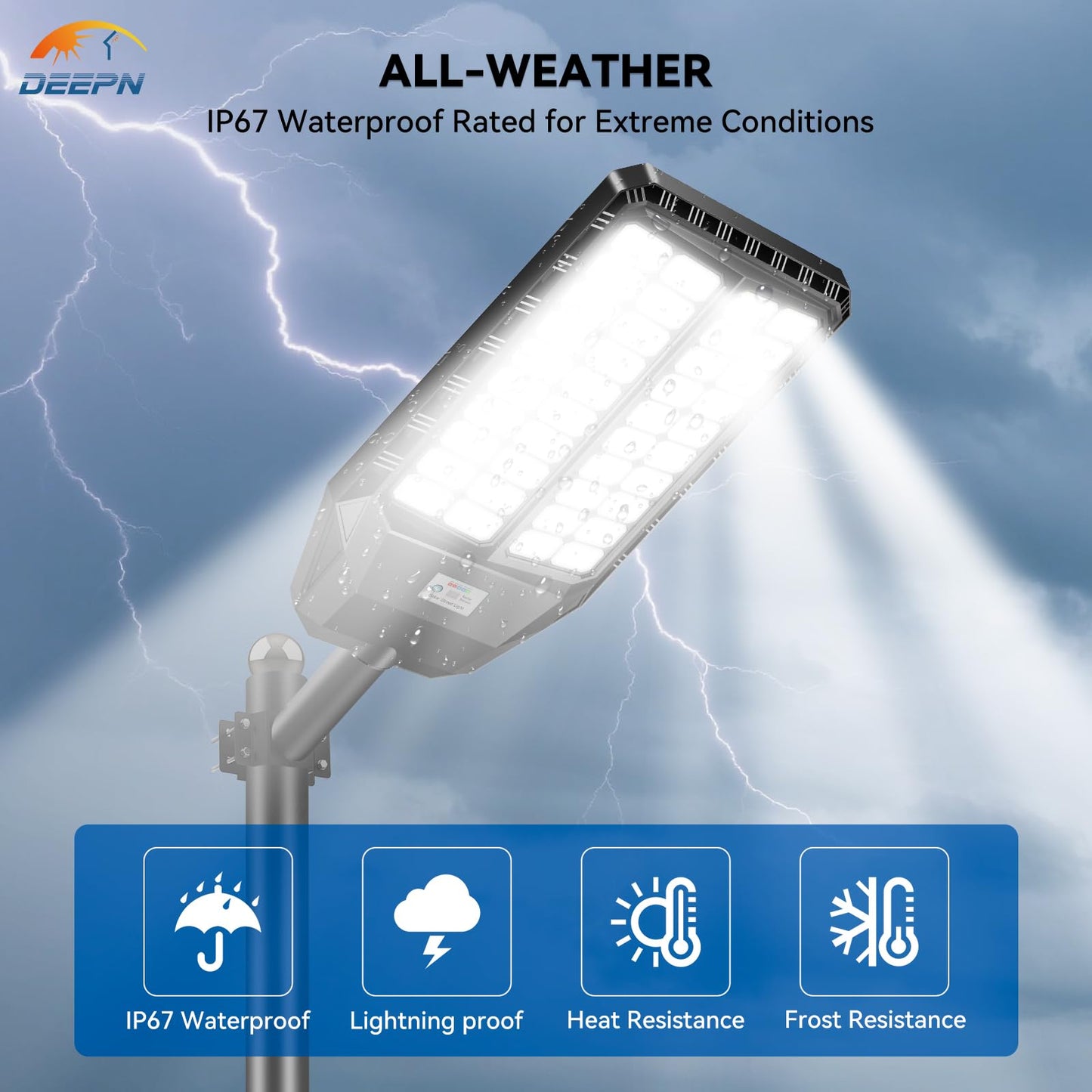 Deepn Solar Street Lights Outdoor, 10000W Bright Security Lights for Yard, Motion Sensor Flood Lights with IP67 Waterproof, Dusk to Dawn Commercial Street Lights for Parking Lot, Garage, Patio, 2 Pack