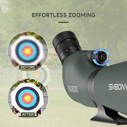 SVBONY SV28 100mm Angled Spotting Scope with SA411 Remote Shutter, 25-75x Spotter Scope with Tripod for Long Range Viewing, FMC HD Optics with Soft Carrying Case & Phone Adapter, Scopes for Shooting