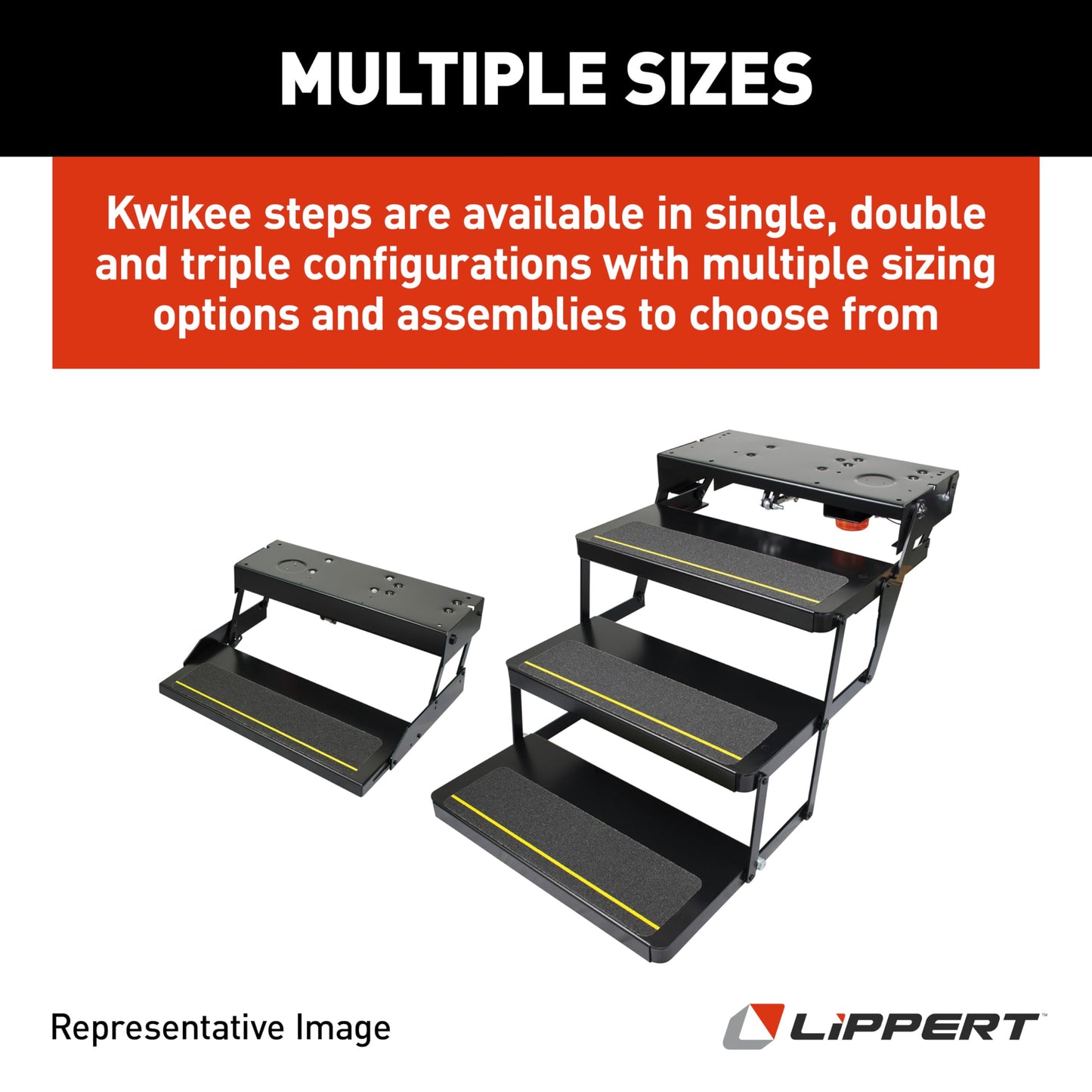 Kwikee 35 Series Electric Step Assembly, Logic Control Unit, Power Switch Kit for RV, Travel Trailers, Hidden Light, 8.5" Step Rise, Anti-Slip Surface, 12V DC Motor, Steel Construction - 3691461