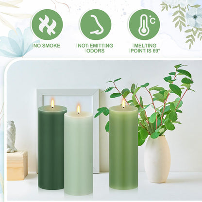 Conelist Set of 6 Gradient Green Pillar Candles 2 x 6 Inch Decorative Unscented Column Candles for Wedding Thanksgiving Christmas Holiday Church Dinner Table Home Relaxation Spa Decor