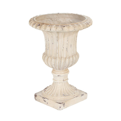 PETALORE Antique White Urn Planter 19.25" H, Pedestal Planters for Outdoor Plants, Hand-Painted Tall Urn Flower Pot, Durable Magnesium Oxide Decorative Garden Planter for Porch and Patio