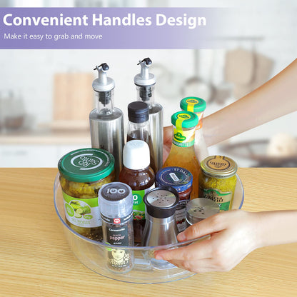 4 Pack Lazy Susan Organizer for Cabinet, Upgraded 11.5" Clear Turntable Organizer with Handles and Raised Edge, Rotating Lazy Susan Spice Storage for Kitchen, Pantry, Refrigerator, Bathroom, Table