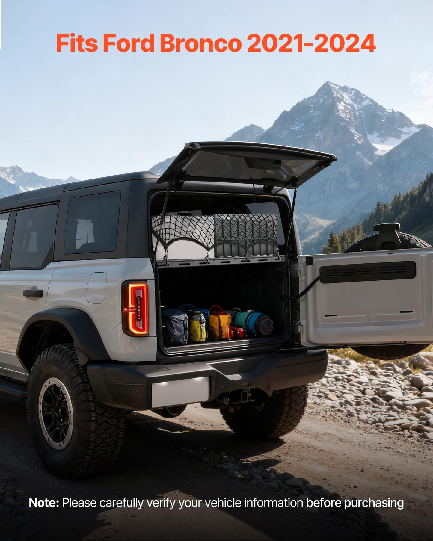 VEVOR Rear Trunk Cargo Rack with Net 2021-2026 Ford Bronco 4 Door Hardtops (Exclude Bronco Sport), 300 lbs Capacity, Carbon Steel Basket Tray Interior Storage Luggage Carrier