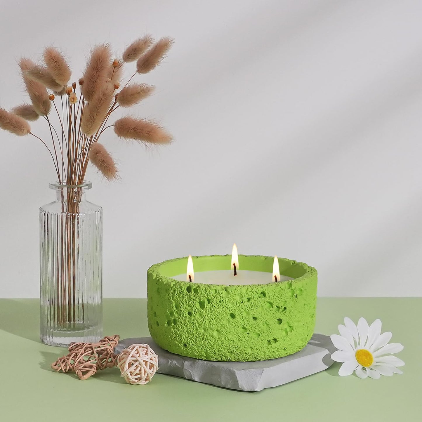 Viyffo 20oz Large Scented Candle - Lemon & Sage, 3 Wick Home Scented Candle, Non Toxic Soy Candle for Women and Men, Lemon Green Textured Ceramic Jar, Luxury Fragrance, Fresh Home Décor & Gift
