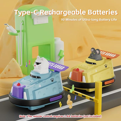 2 Pack Remote Control Car RC Ejecting Bumper Car for Kids Cat and Rat War Cheese Bumper Car Car Toys for Ages 5-7 Christmas Birthday Gifts Toys for 3 4 5 6+ Year Old Boys Girls