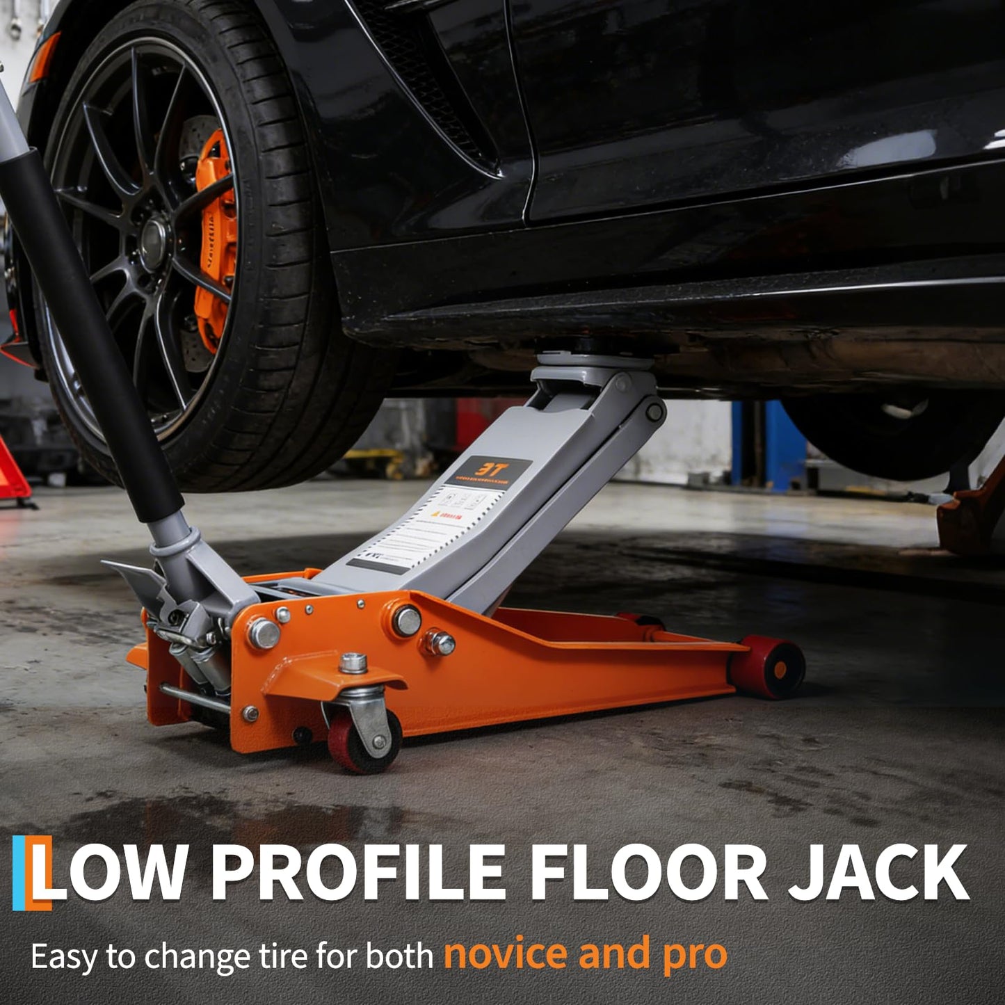 3 Ton (6,000 Lb) Low Profile Hydraulic Racing Floor Jack with Dual Piston Quick Lift Pump Heavy Duty Steel Lifting Range 2.95 to 16.54 Inch for Car SUV Truck Garage,28.0 * 14.2 * 3.0 Inch,Orange
