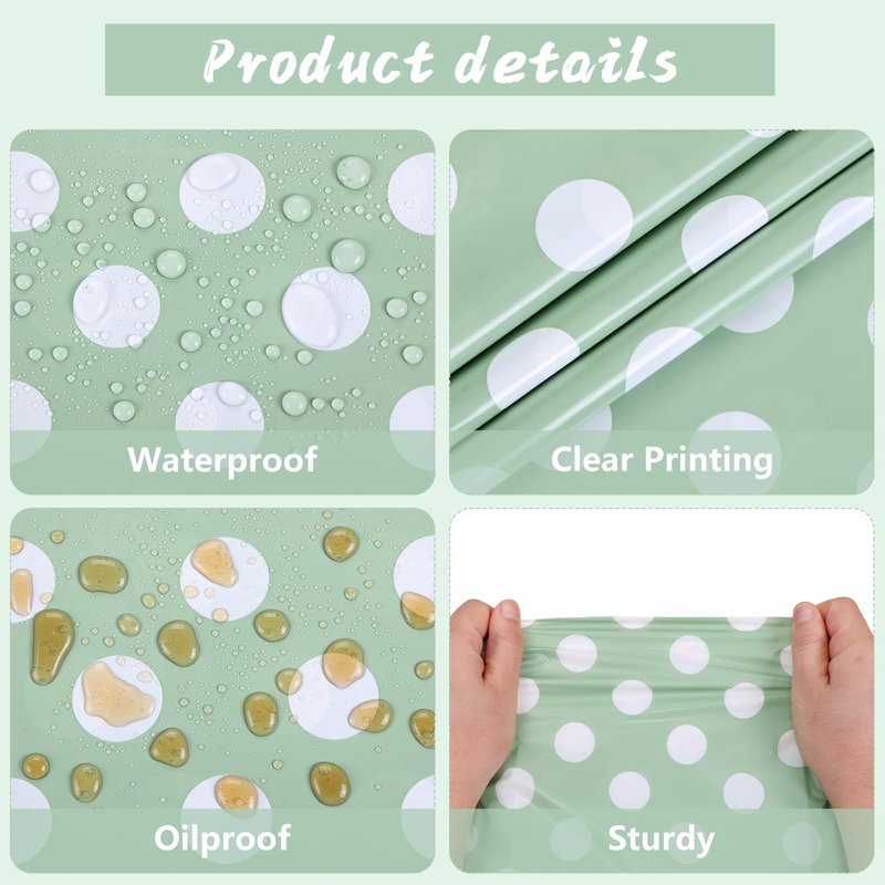 Kesfey 3 Pack Sage Green Polka Dot Table Cloths 54 x 108 Inch Sage Green and White Dots Tablecloth Disposable Plastic Sage Green Tablecover Waterproof Rectangle Picnic Table Covers for Birthday Party