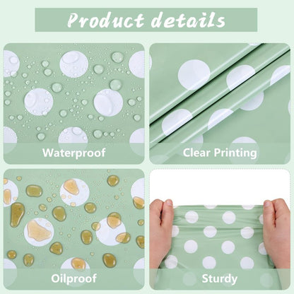Kesfey 3 Pack Sage Green Polka Dot Table Cloths 54 x 108 Inch Sage Green and White Dots Tablecloth Disposable Plastic Sage Green Tablecover Waterproof Rectangle Picnic Table Covers for Birthday Party