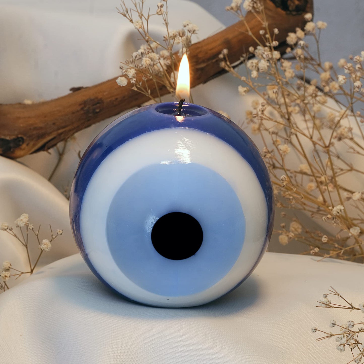 BCS Blue Evil Eye Candle - Nazar Home Decor - Handmade Unscented Premium Candles for Home & Office Vela Ojo Turco - 3.95 inches (Large) Blue