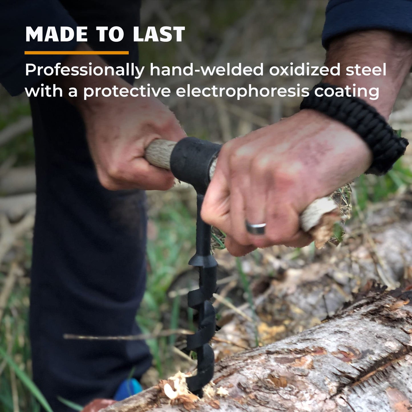 1 Inch Scotch Eye Auger | Manual Hand Wood Auger, Magnesium Fire Starter Survival Tool, & 4 Pack Extra Large Natural Waterproof Kindling