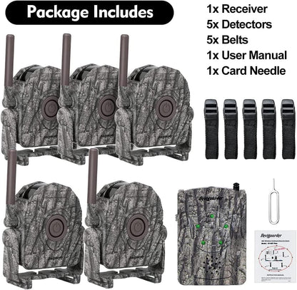 Wireless Hunting Alarm Kits 300m Long Range Night Vision Motion Detector for Deer Hog etc. Hunting/Travel/Warning 360 Degree Waterproof Security Sensor with Receiver for Camp Farm Home Surveillance