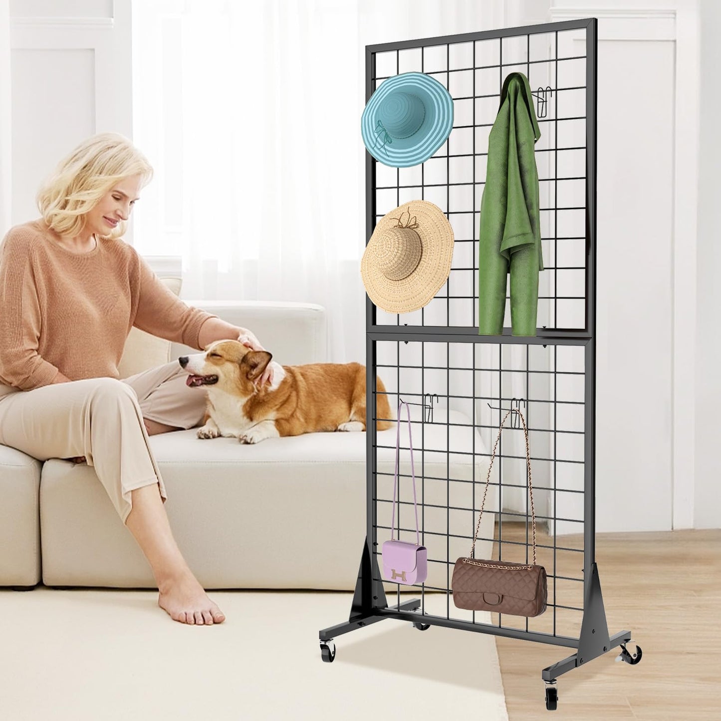 DEYEGELEA 3-Pack 2'x5.5' Ft Gridwall Panel Display Stands Heavy Duty Floor Standing Retail Display Rack with Triangle Base for Retail Art Show with 20 Hooks