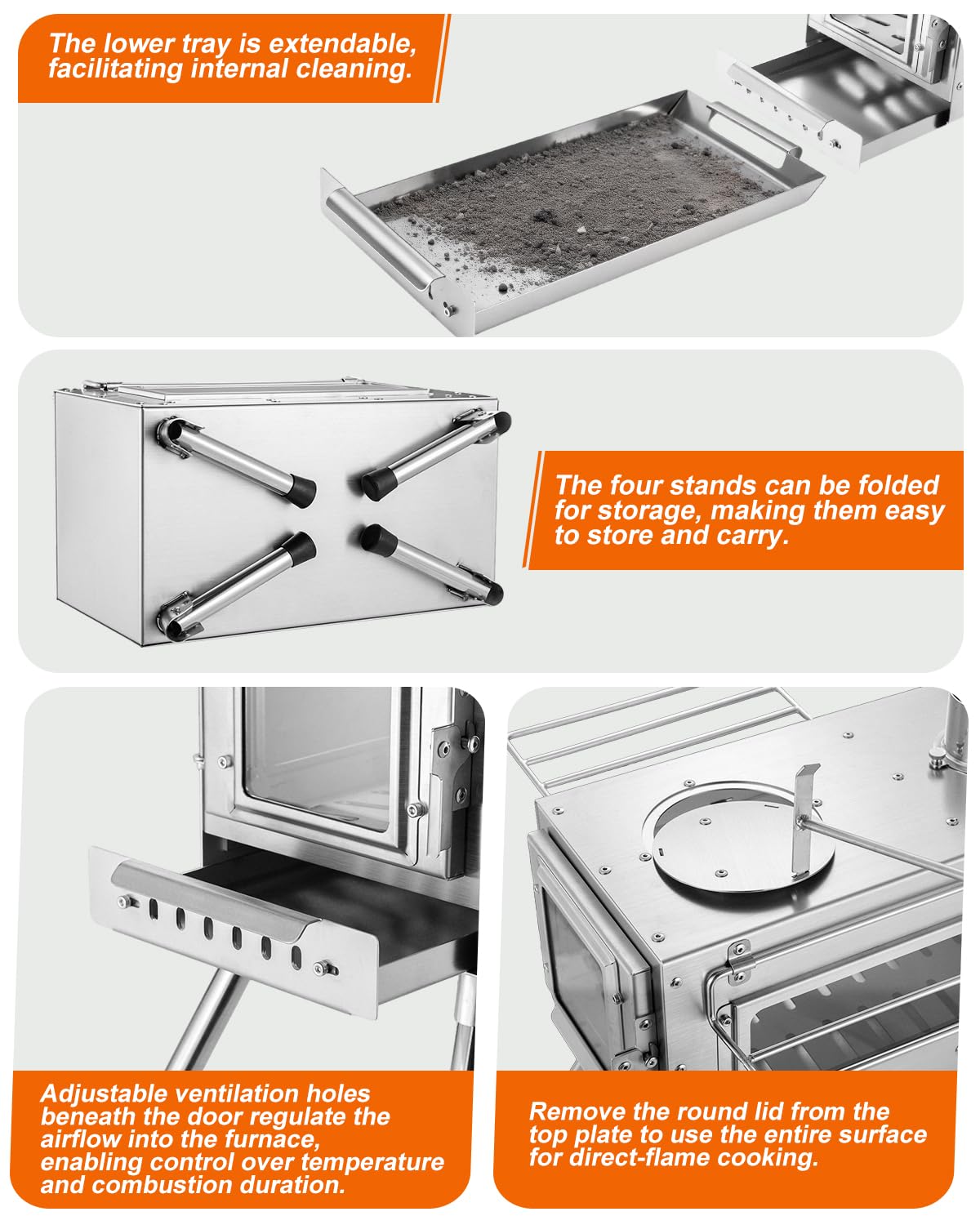 Camping Wood Stove，Wood Burning Tent Stove，Portable Hot Tent Stove for Camping, Hunting, Ice Fishing，Cooking，Shelter