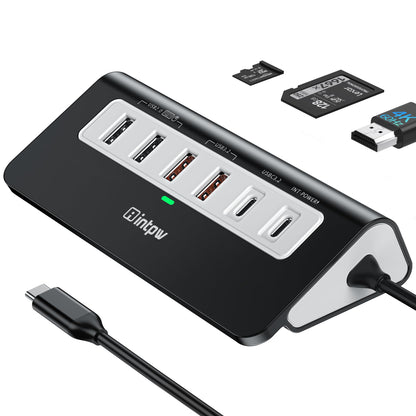 USB C Hub 10Gbps, 9-in-1 USB 3.2 Hub with 4K@60Hz HDMI, Type-C 3.2, 2 USB-A 3.2, 2 USB-A 2.0, PD 100W, SD/TF Slot, Aluminum USB Hub for Laptop, iPhone 16/15 Series, MacBook Air/Pro and More
