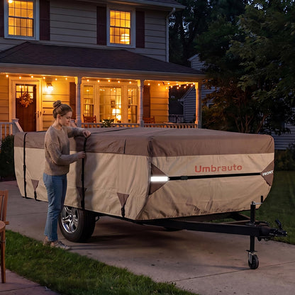 Umbrauto Pop Up Camper Cover for 18'-20' Folding Tent Trailer – 9-Layer Top, 3-Layer Side, Waterproof, Windproof, Sun-Resistant, Heavy-Duty Cover for All-Weather Protection