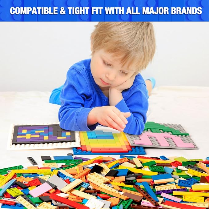 Classic Moc 9 Sizes Expansion Set - 1200 Flat Pieces Compatible with Lego Light Grey