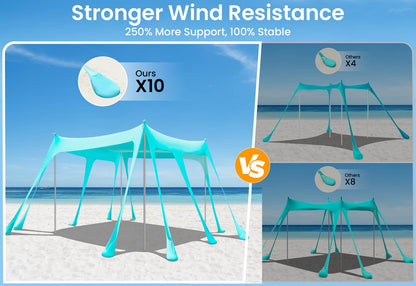 Beach Tent Sun Shelter 13x10FT, UPF50+ Outdoor Beach Shade Canopy with 10 Sandbags, Sand Shovel, Ground Pegs & Stability Poles, Beach Canopy Tent for Camping, Fishing, Picnics, Trips