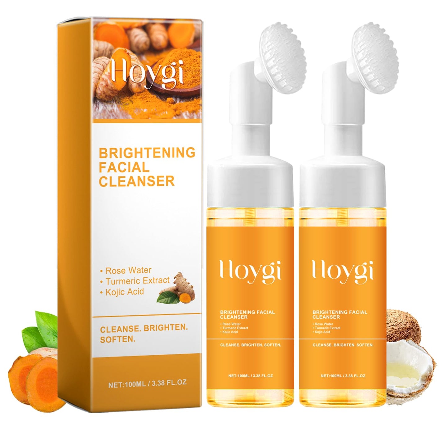 Turmeric Face Wash with Brush, Turmeric Foaming Facial Cleanser for All Skin, 3.38 Fl Oz/pcs