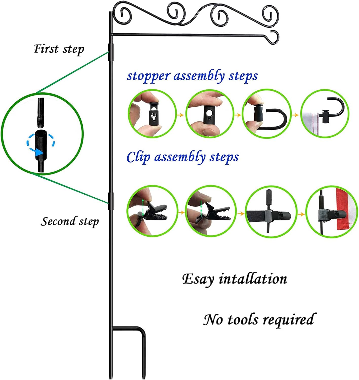 Akeydeco Garden Flag Pole Stand - Waterproof Holder with Stopper & Clip | Durable Powder-Coated Finish
