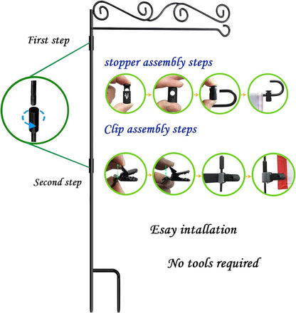 Akeydeco Garden Flag Pole Stand - Waterproof Holder with Stopper & Clip | Durable Powder-Coated Finish