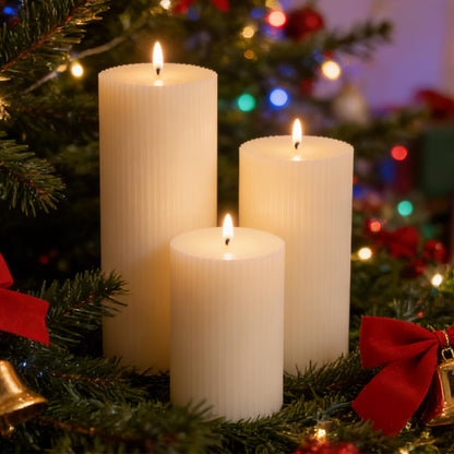 3×6 Inch Thick Ribbed Soy White Pillar Candle Set, 3 Packs White Votive and Emergency Candles, 180 Hours Burn Time, Smokeless&Dripless Large Round Candle for Wedding/Home/Office Decor