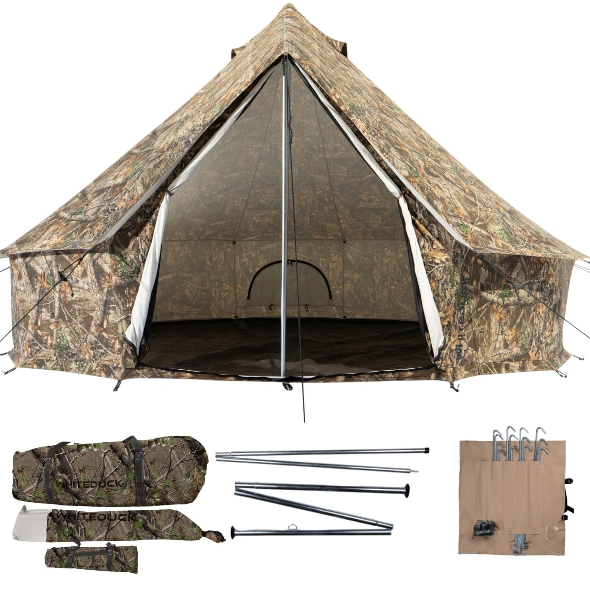 WHITEDUCK Regatta Canvas Bell Tent - w/StoveJack, Waterproof, 4 Season Luxury Camping and Glamping Yurt Tent Outdoor (20' (6M), Water Repellent, Realtree Edge)