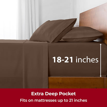 Mellanni Extra Deep Twin XL Sheets - Hotel Luxury Cooling Bedding - Ultra Soft, Stain Resistant (Brown)