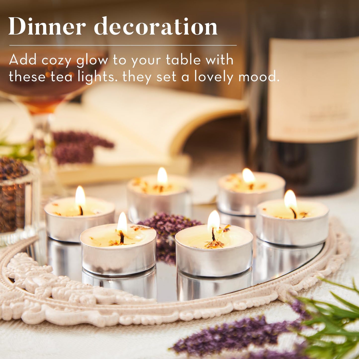 Ashlux Lavender Scented Tealight Candles Bulk 48 Pack - Infused with Real Lavender Petals, Soy Wax 4 Hour Clean Burn, Smokeless for Relaxation, Wedding, Anniversary, Celebration & Home Use