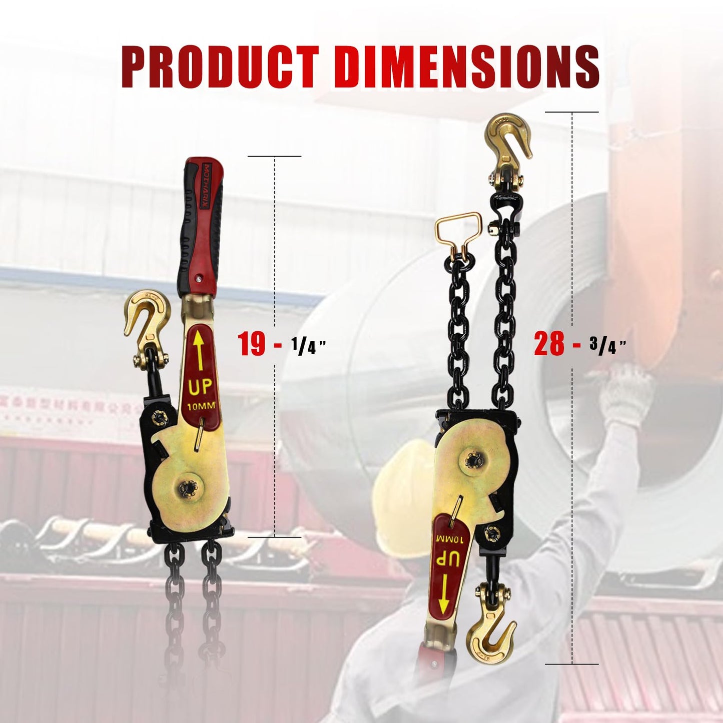 MOTHARIX Ratchet Chain Binders with Grab Hooks, 5400LBS WLL Heavy Duty Tie Down for 5/16" - 3/8" Chains, Secure Load Binder for Flatbed Trailers, Trucks & Heavy Equipment Hauling