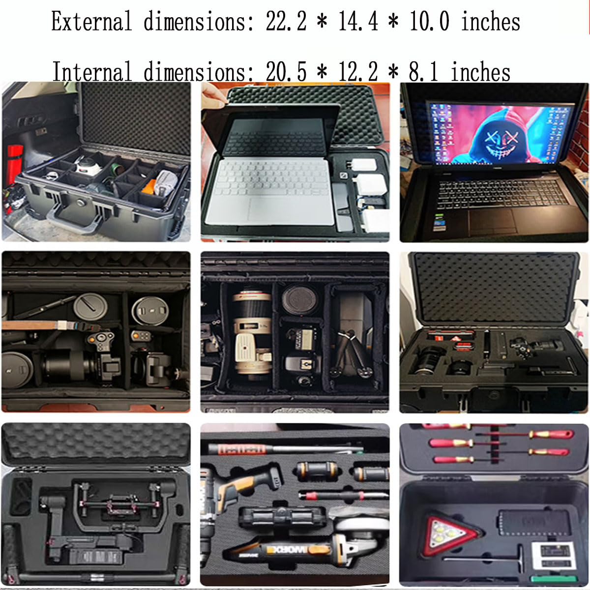 PISKGODSF 22" L x 14" W x 10" H Large Hard Case with Foam, Portable Rolling Hard Case with Wheels, Waterproof Shockproof Dustproof, Suitable for Cameras, Lenses, Camcorder, Instrument, Telescopes