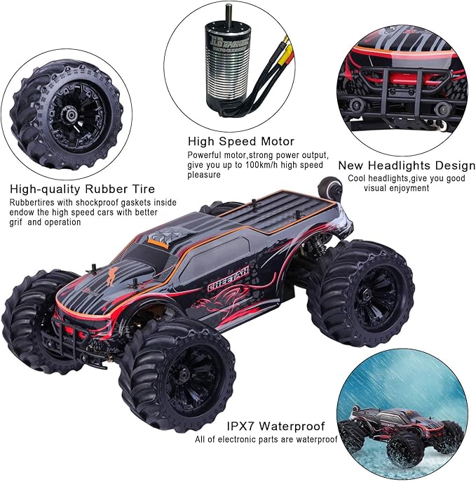 JLBRACINGRC 1/10 Brushless RC Car for AdultsFast 50+ mph High Speed RTR RC Truck 4WD Offroad Monster Truck 2.4GHZ Radio Controlled Electric Remote Control Car IPX7 Waterproof Racing Vehicle