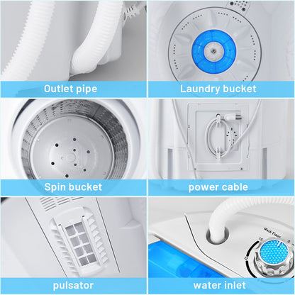 Tiktun Portable Washing Machine,Mini Twin Tub Washing Machine w/Wash and Spin Cycle,13lbs Capacity For Camping,Apartments,Dorms,RV