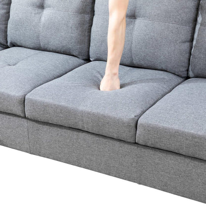 UOCFYK L-Shaped 3-Piece Linen Sofa with Storage Ottoman Set, Sectional Couch Sofa Set for Living Room, Office, Small Space, Grey